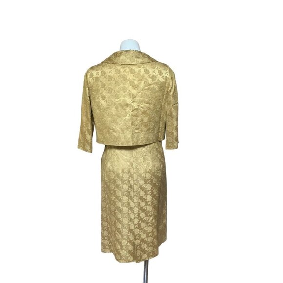 Vintage 1950s Women's Dress Set Gold Brocade Satin Roses 2 Piece Medium - Picture 5 of 13